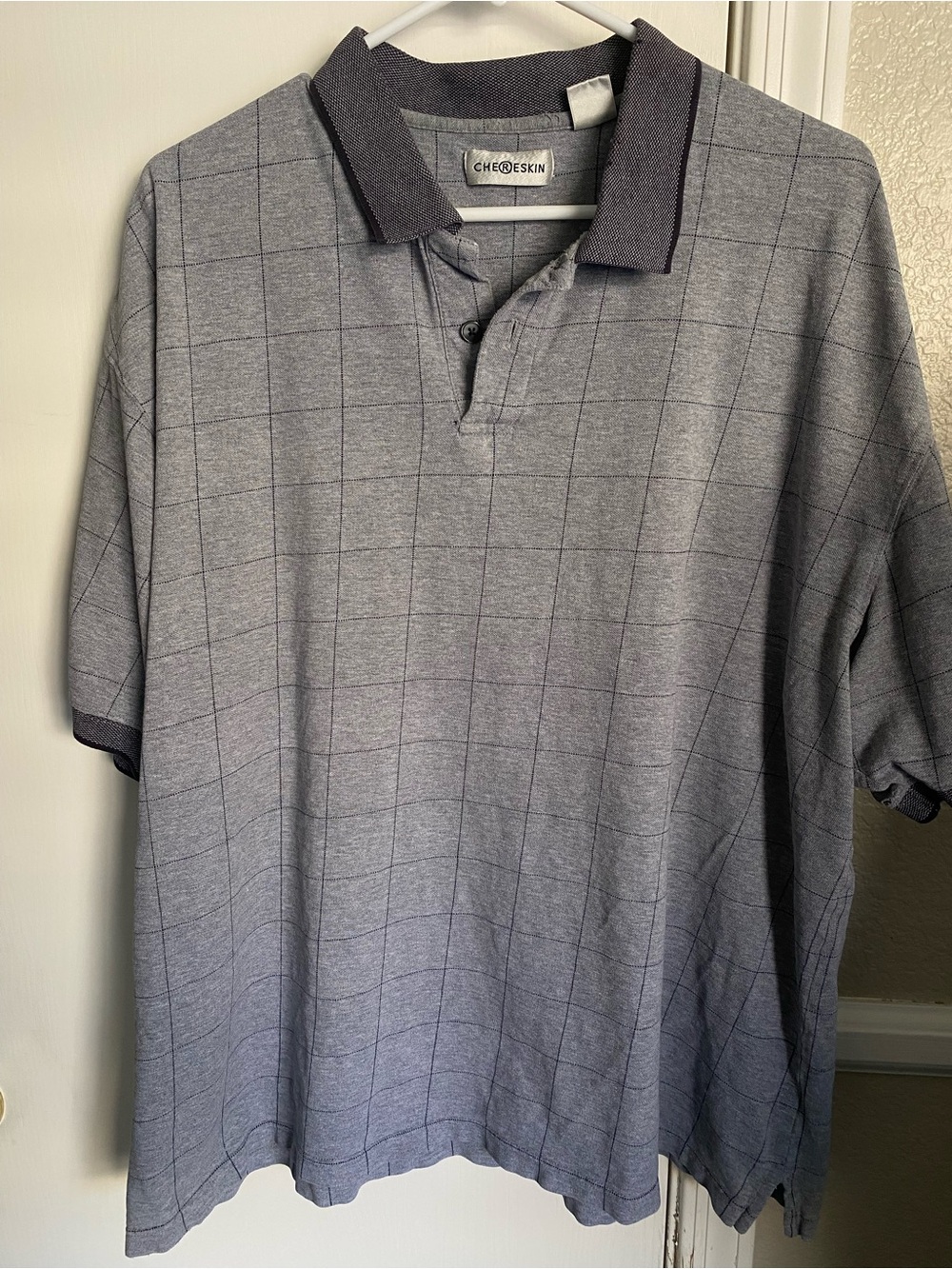 Vintage Chereskin Men's 100% Cotton Windowpane Plaid Polo Shirt Grey XXL